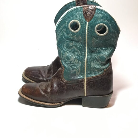 Ariat Crossfire Unisex Youth Size 7 1/2 Teal Blue Brown Cowboy Boots 10005989 - Picture 4 of 10